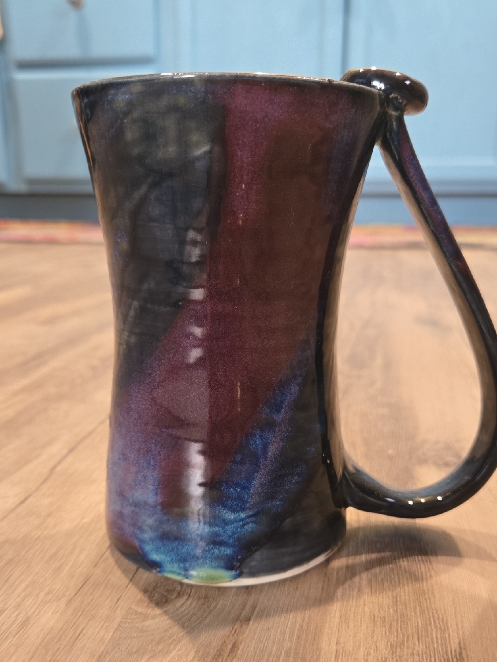 Aurora Glaze Handcrafted Ceramic Art Mug in Deep Blue and Purple. 14oz